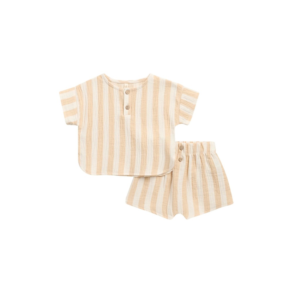 Quincy Mae Woven Boxy Top + Short Set Gender Neutral 4/5Y Summer Stripe Boho